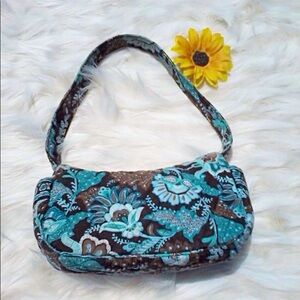 Vera Bradley Blue Brow Quilted Floral Paisley Pattern Cloth Shoulder Hand Bag